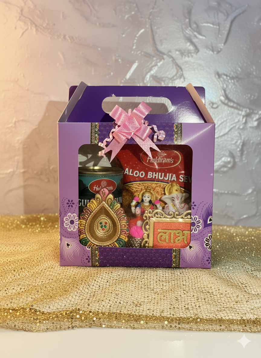 Diwali gift hamper with sweets, dry fruits and chocolates