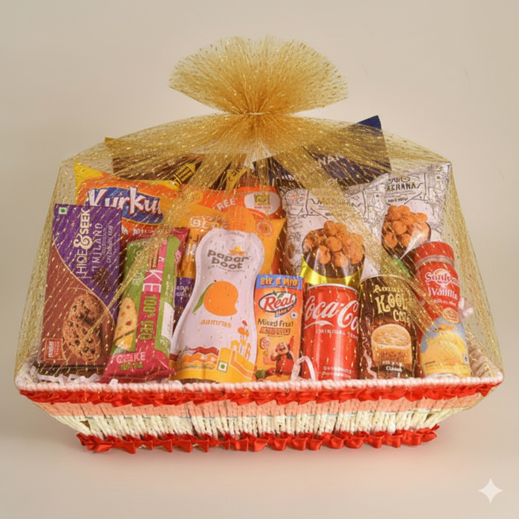 Diwali gift hamper with sweets, dry fruits and chocolates